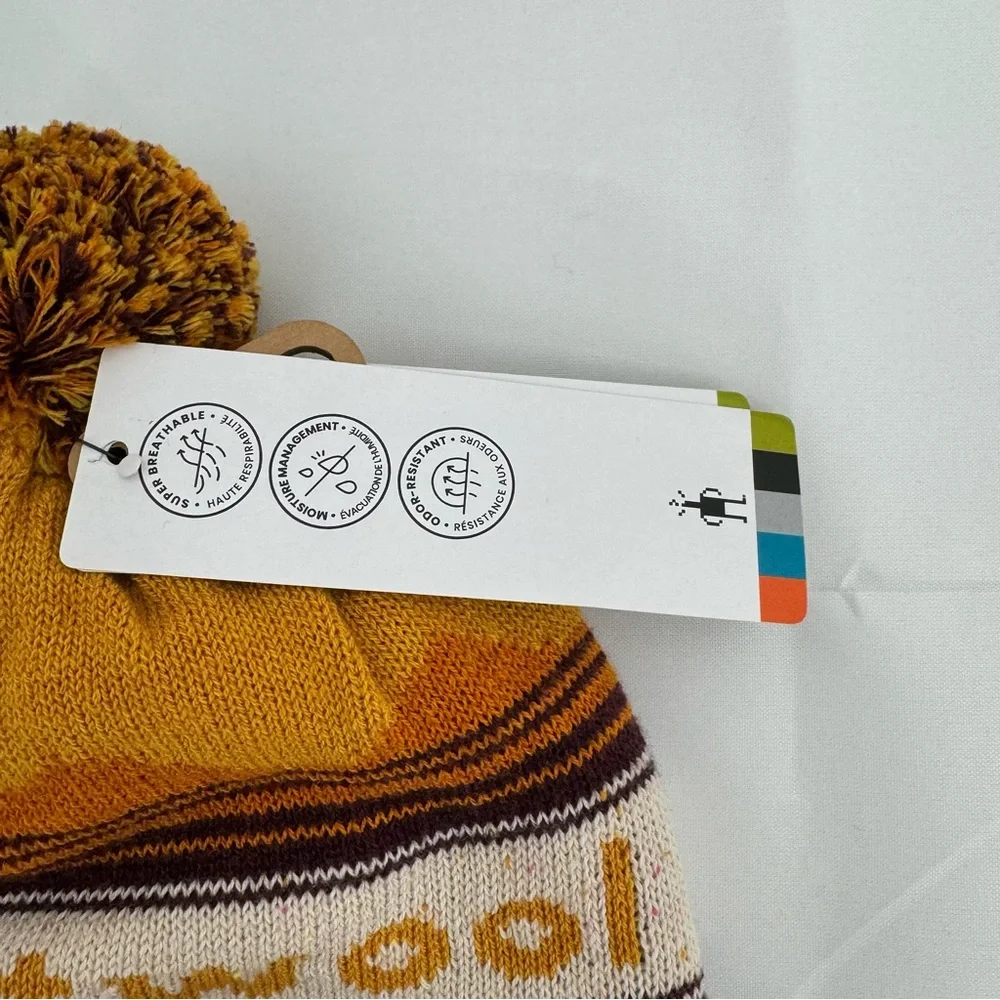 NWT Smartwool Beanie Knit Hat Merino Wool Winter Pattern POM Honey Gold Heather
